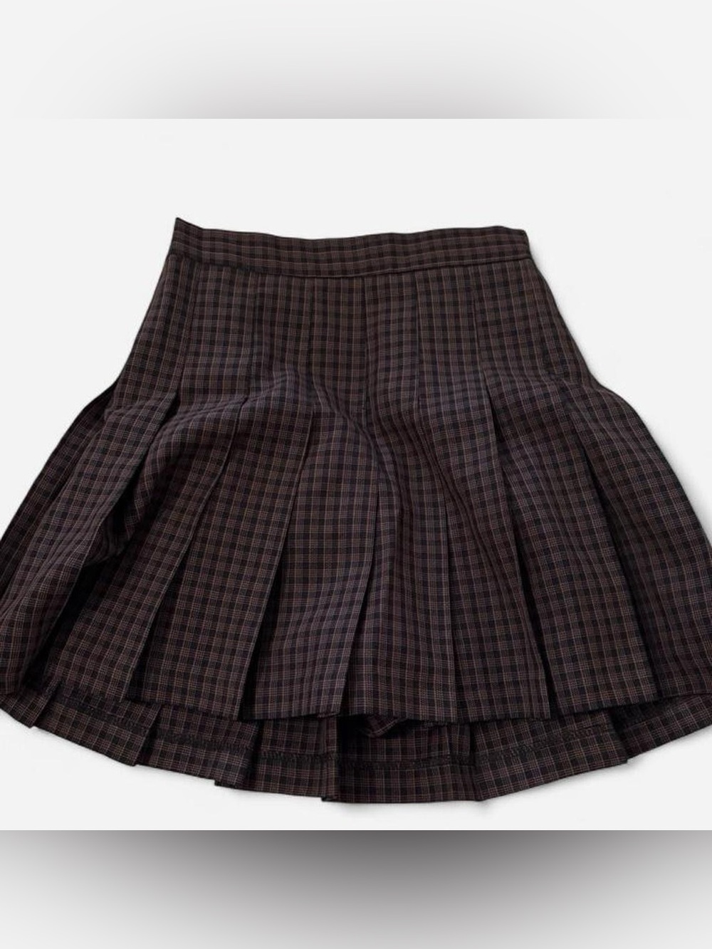 Pleated Plaid Mini Skort - Dark Brown/Black